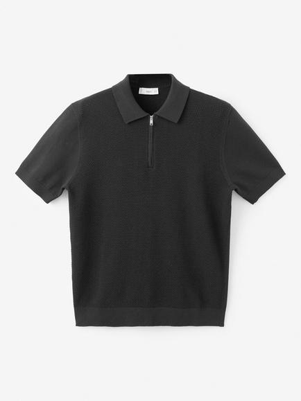 Mango Zip Polo Shirt, Black, Black