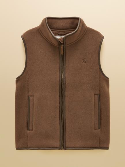 Joules Kids' Fleece Zip Front Gilet, Chocolate Brown, Chocolate Brown