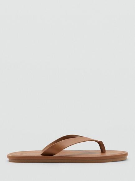 Mango Slip On Leather Flip Flop Sandals, Mid Brown, Mid Brown