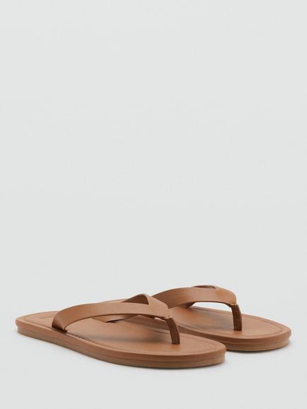Mango Slip On Leather Flip Flop Sandals, Mid Brown - view 2, Mid Brown