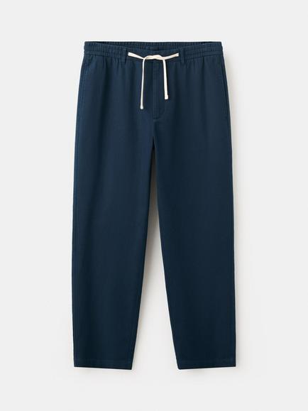 Mango Mid Rise Relaxed Fit Trousers, Navy, Navy