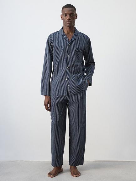 Mango Collared Long Sleeve Pyjama Set, Navy