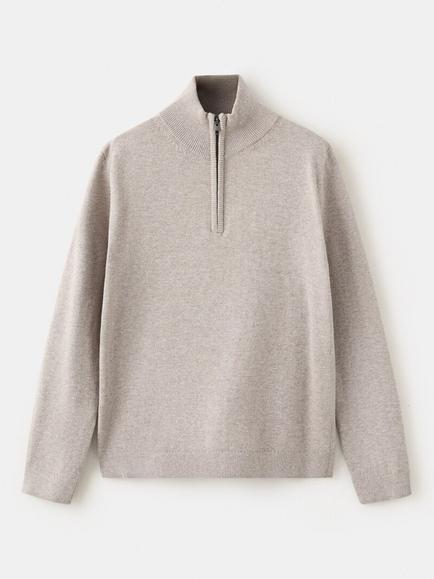 Mango Kids' Ribbed Half-Zip Sweater, Taupe, Taupe
