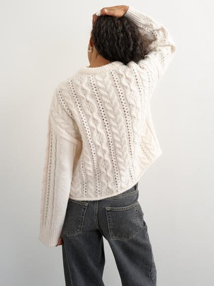 Topshop Easy Cable Knit Henley Jumper, Cream - view 2, Cream