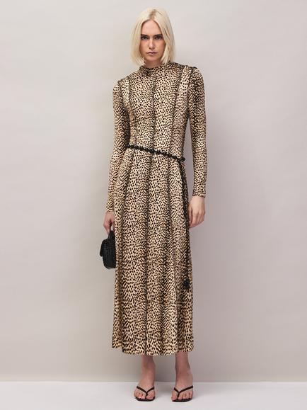 Ro&Zo Animal Print Slim Fit Seam Detail Dress, Natural, Natural