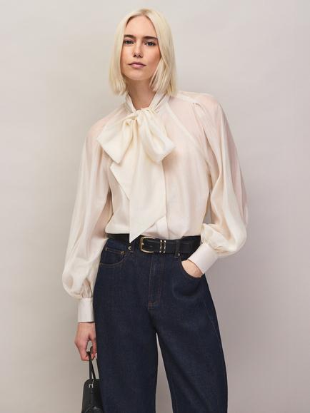Ro&Zo Bow Detail Blouse, Natural, Natural