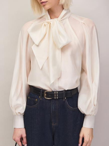 Ro&Zo Bow Detail Blouse, Natural - view 2, Natural