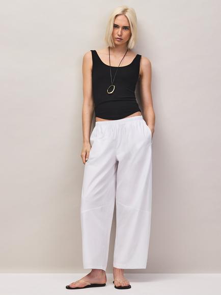 Ro&Zo Petite Cotton Barrel Leg Trousers, White, White