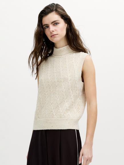 French Connection Charlene High Neck Knit Tank Top, Cashew, Cashew