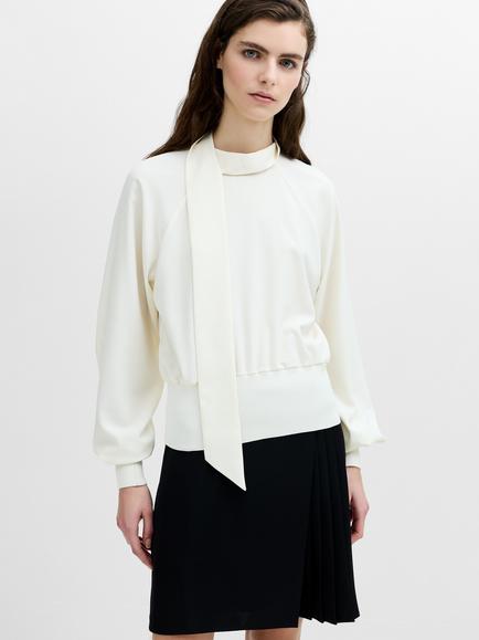 French Connection Mix Scarf Neck Fitted Top, Porcelain Cream, Porcelain Cream