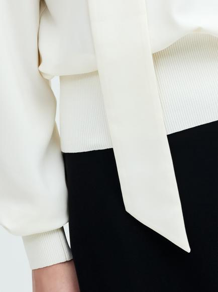 French Connection Mix Scarf Neck Fitted Top, Porcelain Cream - view 2, Porcelain Cream