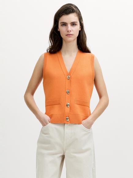 French Connection Missy V-Neck Knit Waistcoat, Saffron Orange, Saffron Orange