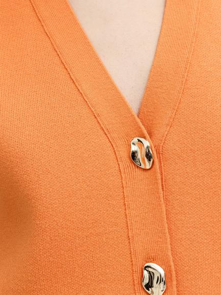 French Connection Missy V-Neck Knit Waistcoat, Saffron Orange - view 2, Saffron Orange