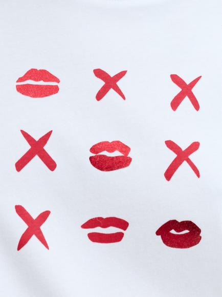 French Connection Peached Cotton Noughts and Kisses Graphic T-Shirt, Linen White/Red - view 2, Linen White/Red