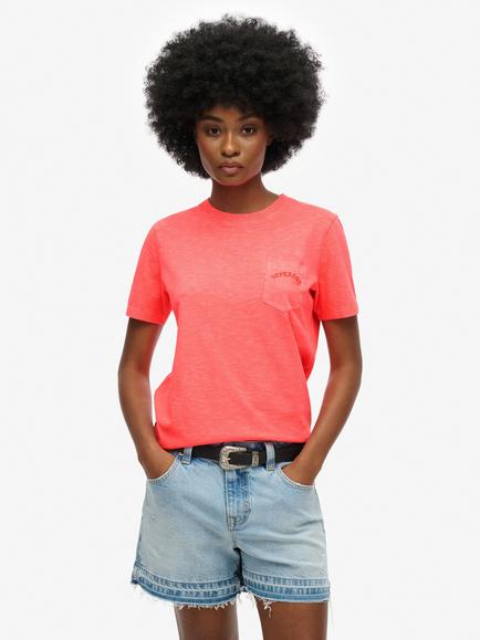 Superdry Essential Logo Garment Dye Pocket T-Shirt, Fiery Coral, Fiery Coral