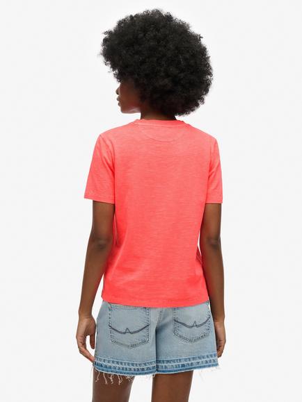 Superdry Essential Logo Garment Dye Pocket T-Shirt, Fiery Coral - view 2, Fiery Coral