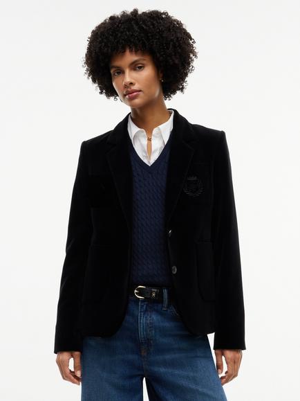 Tommy Hilfiger Regular Fit Crest Button Velvet Blazer, Black, Black