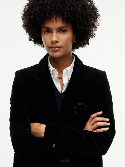 Tommy Hilfiger Regular Fit Crest Button Velvet Blazer, Black - view 2, Black