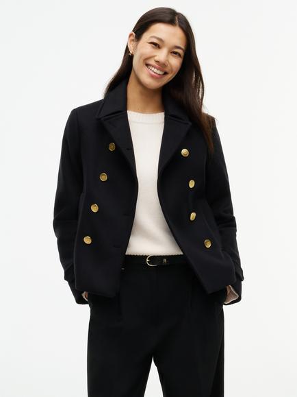 Tommy Hilfiger Manteco Wool Blend Slim Peacoat Jacket, Black, Black