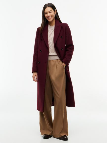Tommy Hilfiger Manteco Wool Rich Slim Double Breasted Longline Coat, Burgundy, Burgundy