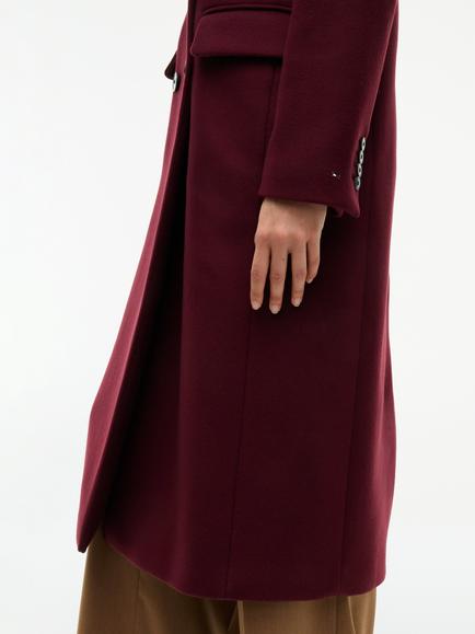 Tommy Hilfiger Manteco Wool Rich Slim Double Breasted Longline Coat, Burgundy - view 2, Burgundy