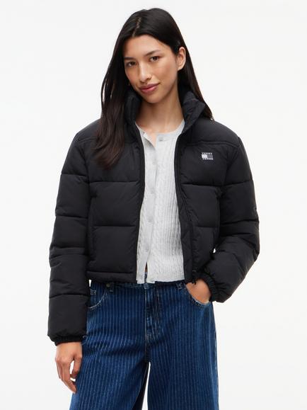 Tommy Hilfiger Back Logo Cropped Puffer Jacket, Black, Black