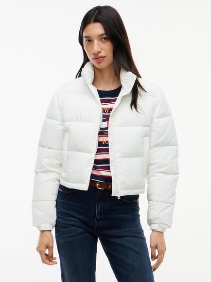 Tommy Hilfiger Back Logo Cropped Puffer Jacket, White, White
