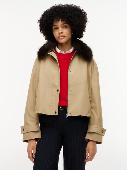 Tommy Hilfiger Faux Fur Collar Oversized Bomber Jacket, Camel, Camel