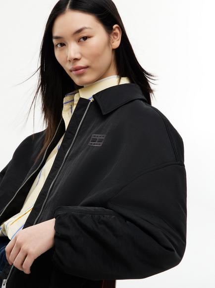 Tommy Hilfiger Faux Fur Collar Oversized Bomber Jacket - view 2, Black