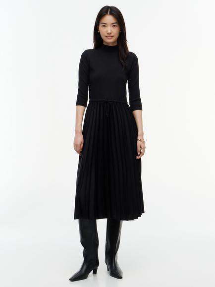 Tommy Hilfiger 5x2 Rib Mix Pleated Midi Dress, Black, Black