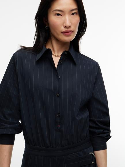 Tommy Hilfiger Striped Pleated Midi Dress, Blue - view 2, Blue