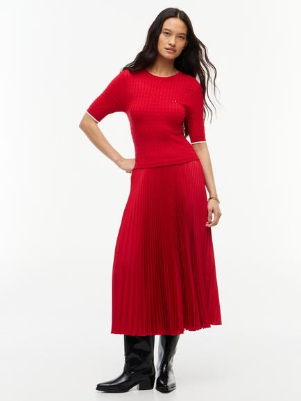Tommy Hilfiger Cable Knit Pleated Midi Dress, Red Cherry