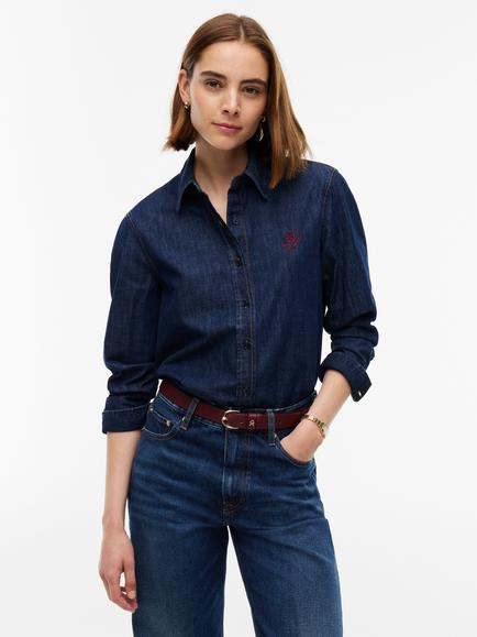 Tommy Hilfiger Relaxed Fit Logo Embroidery Denim Shirt, Dark Blue, Dark Blue