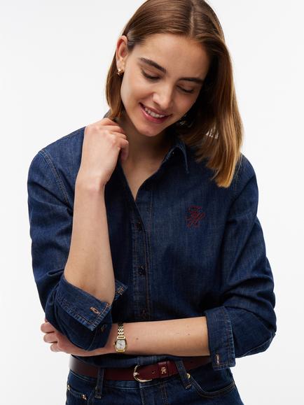Tommy Hilfiger Relaxed Fit Logo Embroidery Denim Shirt, Dark Blue - view 2, Dark Blue