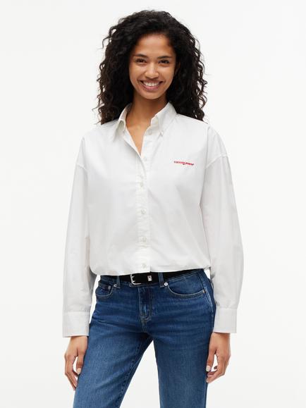 Tommy Hilfiger Cotton Gathered Hem Cropped Shirt, Naural, Naural