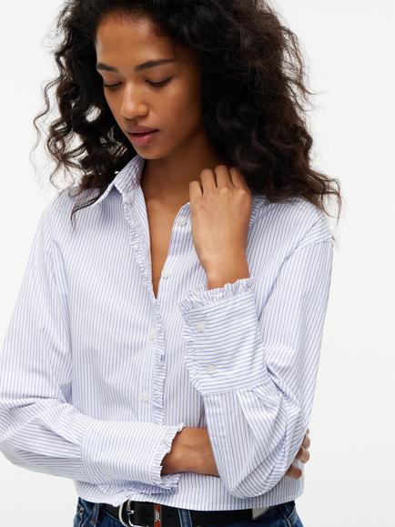 Tommy Hilfiger Cotton Stripe Ruffle Detail Shirt, Blue - view 2, Blue
