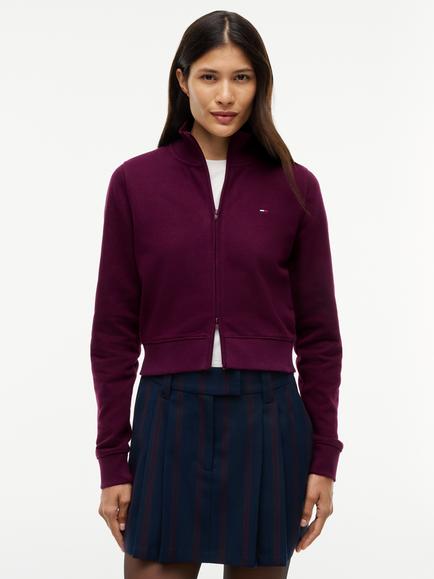 Tommy Hilfiger Funnel Neck Fitted Zip-Through Sweatshirt, Mid Red, Mid Red