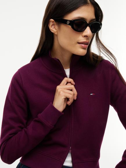 Tommy Hilfiger Funnel Neck Fitted Zip-Through Sweatshirt, Mid Red - view 2, Mid Red