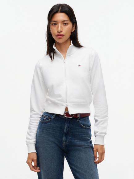 Tommy Hilfiger Funnel Neck Fitted Zip-Through Sweatshirt, Oatmeal, Oatmeal