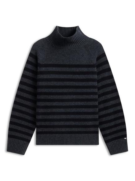 Tommy Hilfiger Wool-Cashmere Striped Relaxed Mock Neck Jumper, Multi, Multi