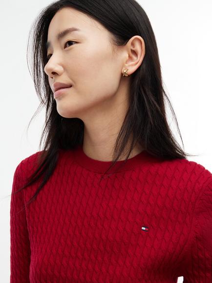 Tommy Hilfiger Crew Neck Cable Knit Jumper, Raspberry - view 2, Raspberry