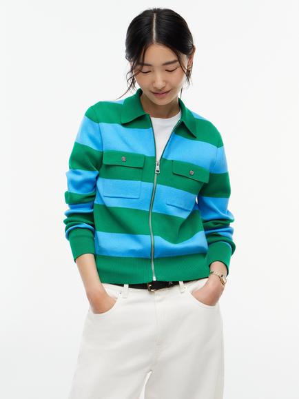 Tommy Hilfiger Premium Knit Zip-Through Jumper, Green/Blue, Green/Blue