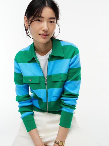 Tommy Hilfiger Premium Knit Zip-Through Jumper, Green/Blue - view 2, Green/Blue