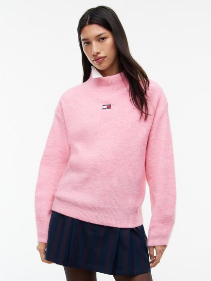 Tommy Hilfiger Tommy Badge Mock Neck Jumper, Light Pink