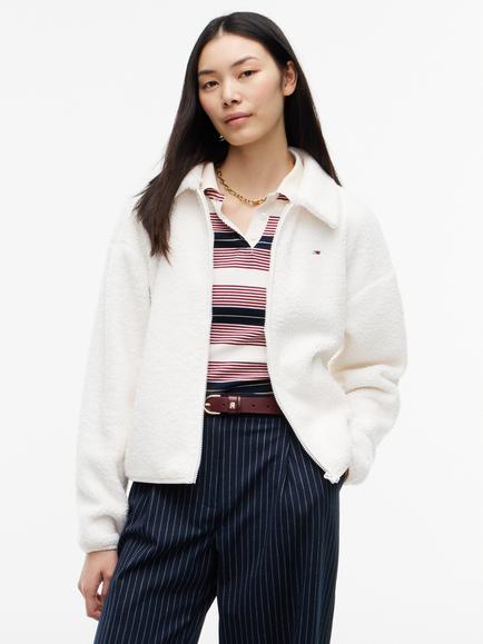Tommy Hilfiger Flag Zip Through Jumper, Off White, Off White