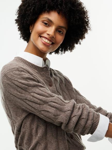 Tommy Hilfiger Soft Wool Slim Fit Cable Knit Jumper, Brown - view 2, Brown
