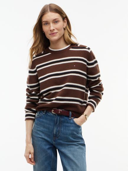 Tommy Hilfiger Soft Wool Striped Jumper, Brown/Multi, Brown/Multi