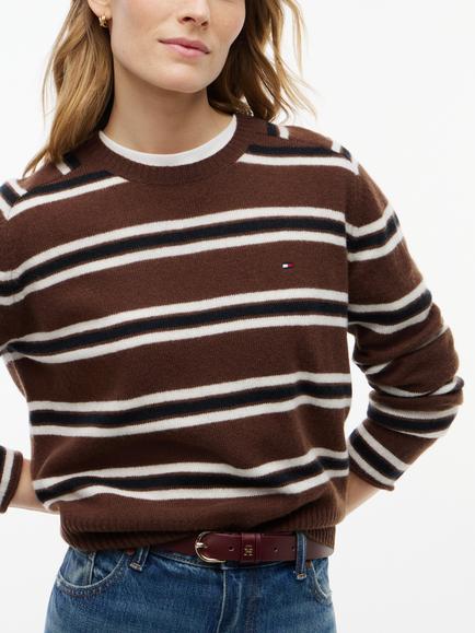 Tommy Hilfiger Soft Wool Striped Jumper, Brown/Multi - view 2, Brown/Multi