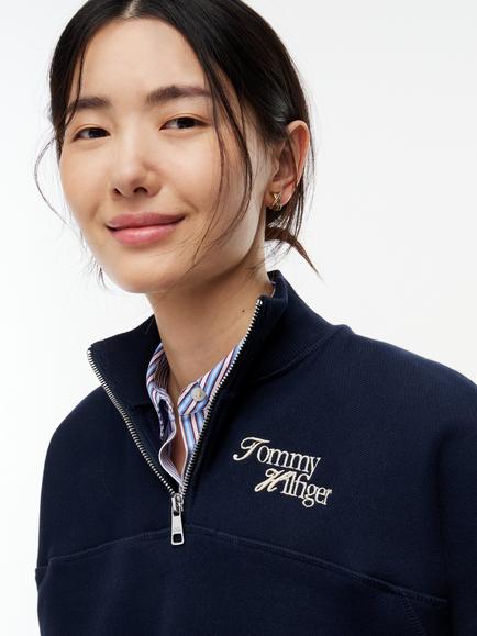 Tommy Hilfiger Cotton Rich Mock Neck Sweatshirt, Denim Blue - view 2, Denim Blue