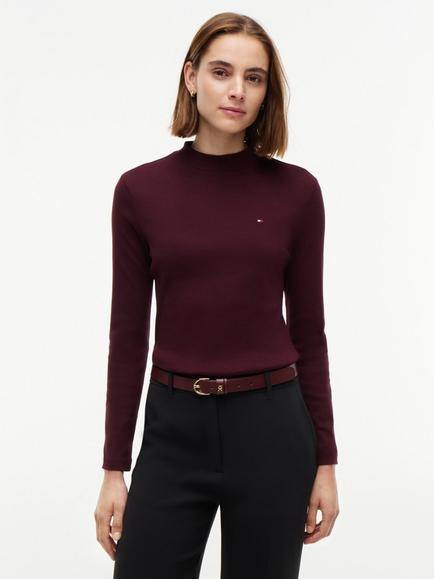 Tommy Hilfiger Slim Mock Neck Long Sleeve T-Shirt, Burgundy, Burgundy
